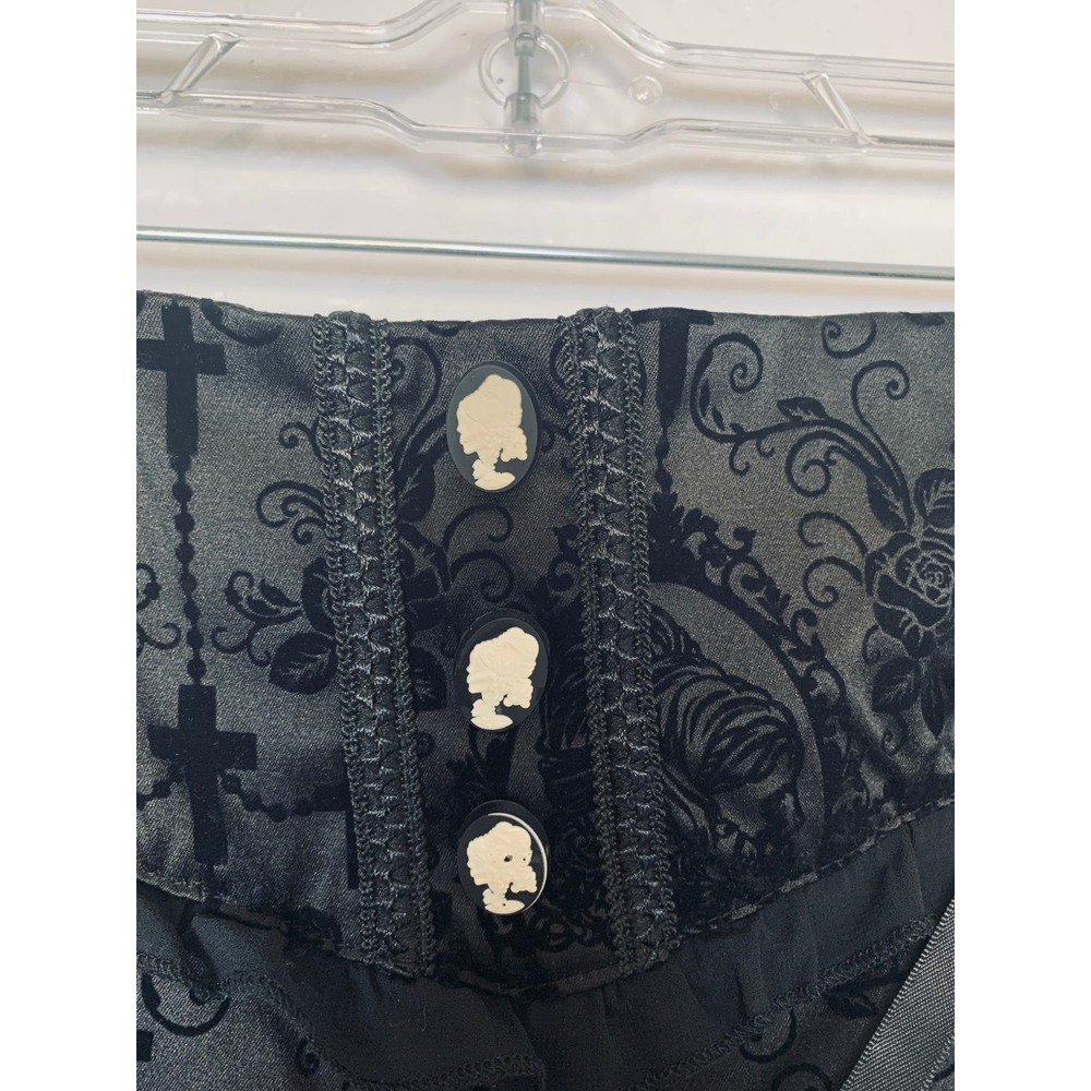Banned High Low Skirt Women XL Black Gothic Velvet Damask Cameo Victorian Goth - Picture 7 of 15